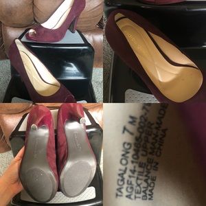 Maroon suede peep toe heals